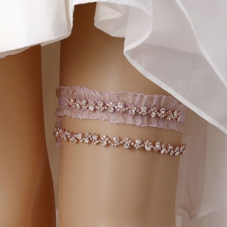 Spets Blomma Ben Strumpeband Kristall Lår Ring LILA&ROSE GULD purple&rose gold