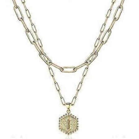Dubbel Nyckelbenskedja Dam Alfabet Hänge Guld Geometriskt Halsband Dubbel Nyckelbenskedja (I)
