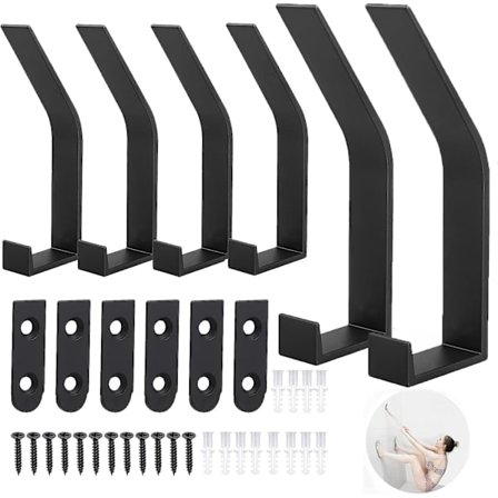 6-pack klädkrokar, stora dubbla krokar och platsbesparande moderna klädkrokar (skruvar osynliga!), för borrning av krokar för jackor, rockar, 