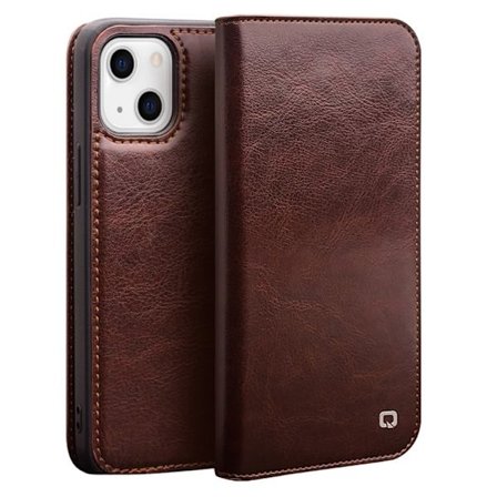 QIALINO iPhone 13 Plånboksfodral Akta Läder Cowhide - Brun