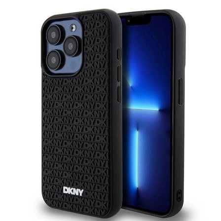 DKNY 3D Rubber Repeat Pattern-etui til iPhone 15 Pro Max - sort