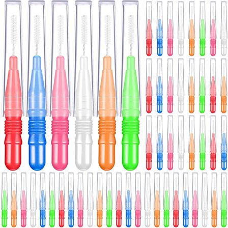 Interdentalbørster 60 stk. tannpirker med tanntråd Unik børste med bust for rengjøring av tenner for interdental hygiene Hvit Rød Grønn Blå