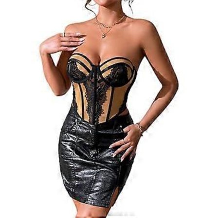 Dam Casual Blommig Spets Rygglös Ärmlös Axelbandslös Bandeau Tub Crop Korsett Topp Fiskbensförsedd Korsett Bustier Toppar S Svart(S Svart)