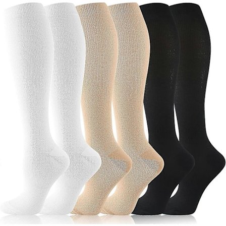 3 par kompresjonssokker for kvinner og menn, knestrømper med kompresjon, trykksokker for sykepleiere og flyreiser
