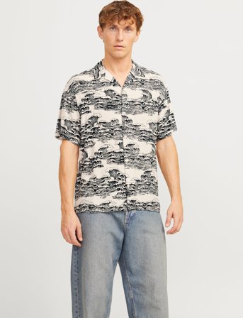 Jack & Jones Jjjeff Aop Resort Shirt Ss - Cream - XL