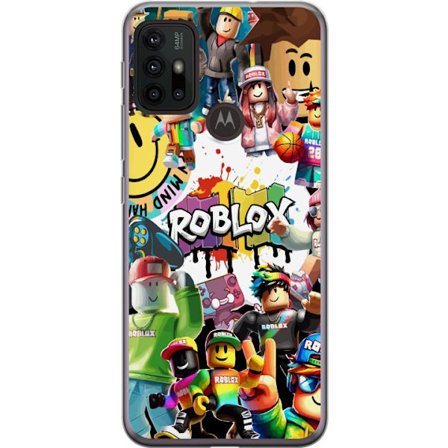 Motorola Moto G30 Gennemsigtig cover Roblox graffiti collage med farverige figurer, livlige mønstre og energiske elementer i en urban legesyg stil, d
