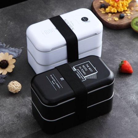 2 stk. Sort Hvid Madkasse - All-in-1 Bento Madkasse, Måltid