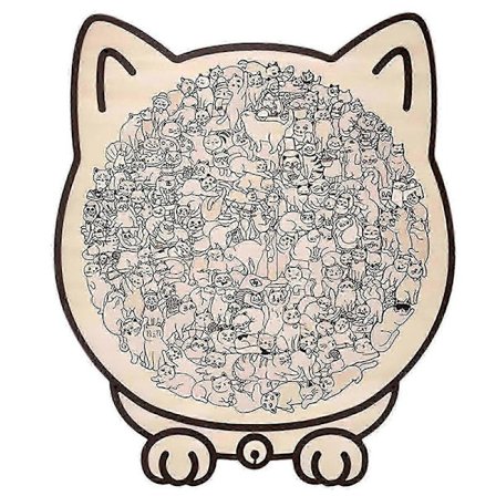 135-bitars kattformad träpussel, kattkonturdesignpussel för heminredning och present till kattälskare