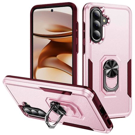 Kompatibel med Samsung Galaxy A56 5G Cover Militær Kvalitet Ring Støtteben PC+TPU Telefon Cover - Grøn - lingling}