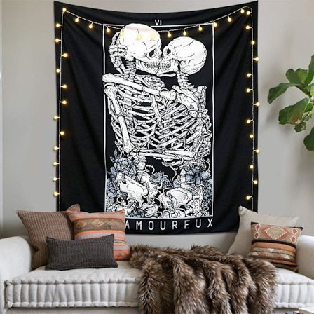 Kraniet vægtæppe Elskere kys vægtæppe vægophæng sort T