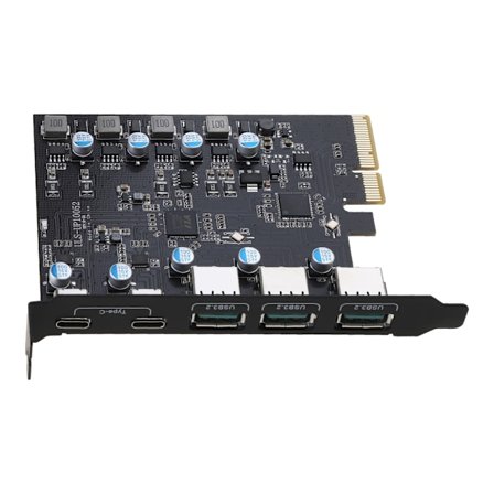 PCIe til USB 3.2 Gen 2 utvidelseskort 20 Gb båndbredde 5-porter (3X USB-A -2X USB-C) Converter PCIE Splitter for Windows 10/8