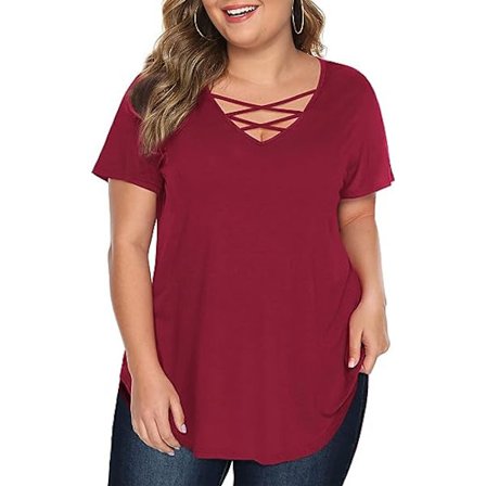 Kvinnors Plus Size Topp Kortärmad Kors V-ringad Tee XXL