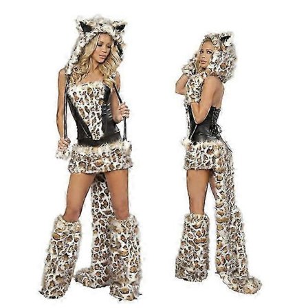 Sexy Jule Dame Kostyme Cosplay Stor Hale Ulv Party Maid Fristelse Julenisse Todelt Antrekk Leopard Catwoma-FA-