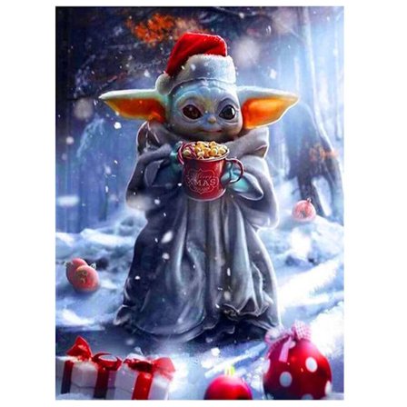 5D Diamantmaleri Baby Yoda Dekorativ Vægmaleri DIY Fuld Diamant Dekorativt Klistermærke 30*40cm