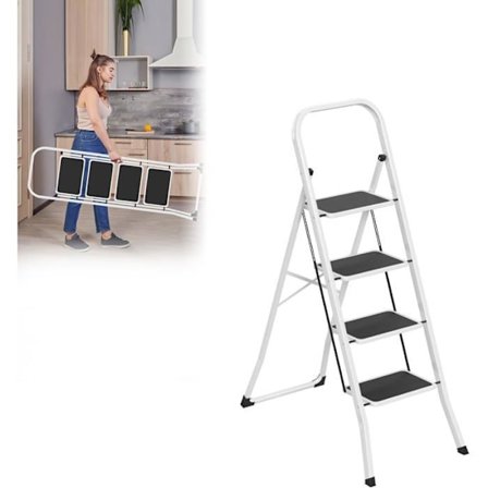 Fällbar Stege - UISEBRT - 4 Steg - Max. Belastning 150KG - Plattform 30x20cm - Svart & Vit
