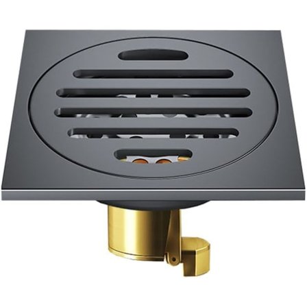 Neliönmuotoinen viemäri, 4 x 4 tuumaa, 304 ruostumatonta terästä, messinkisydän, tummanharmaa.