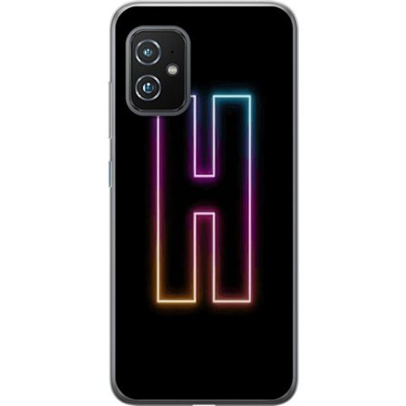 Yhteensopiva Puhelinkuori Asus Asus Zenfone 8 Minimalistinen neonkirjain H väriä vaihtavassa valossa mustaa taustaa vasten modernilla typografisella
