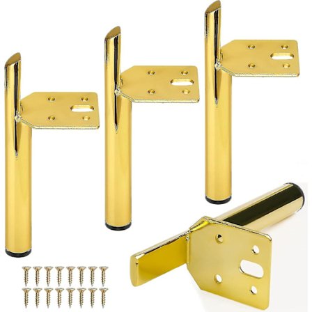 4 stk. møbelføtter i metall, møbelben i metall for skap, metallføtter for DIY-skap, sovesofa, nattbord, garderobeskap, stol, gyllen (
