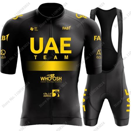 Sort UAE Team 2023 Golden Cykeltrøje Sæt Kortærmet Herretøj Landevejscykelskjorter Suit Cykel Bib Shorts MTB Maillot 1 3XL