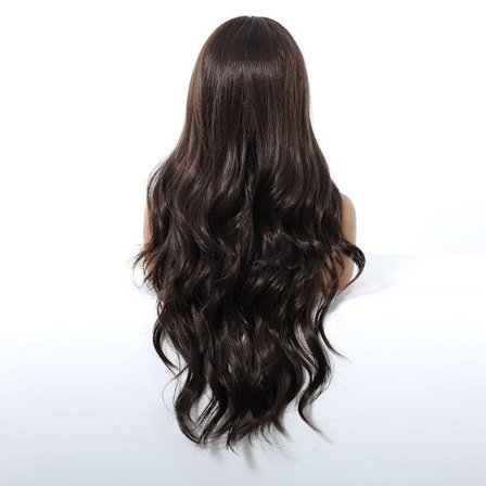 Lang Krøllet Paryk med Pandehår, Sort Brun Varmebestandig Syntetisk Hår til Fest og Hverdagsbrug