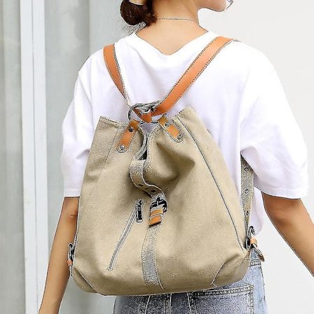 Ensiluokkainen suuri kangaskassi - Retro monikerroksinen vapaa-ajanreppu naisille (khaki, 1 kpl)