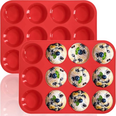 Muffinsform i silikon - Standard 12-håls muffinsplåt, non-stick silikonbakformar för att göra muffins, cupcakes, choklad 2-pack 12 koppar