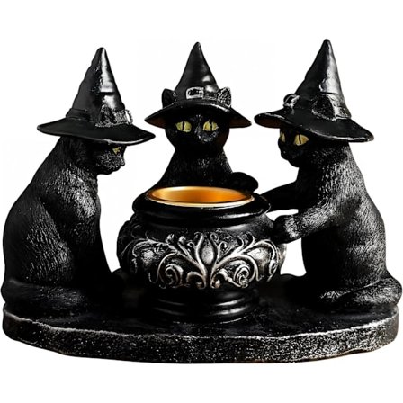 Halloween Sort Kat Lysestage, Sød Halloween Borddekoration & Kaminhyldedekoration (Sort)