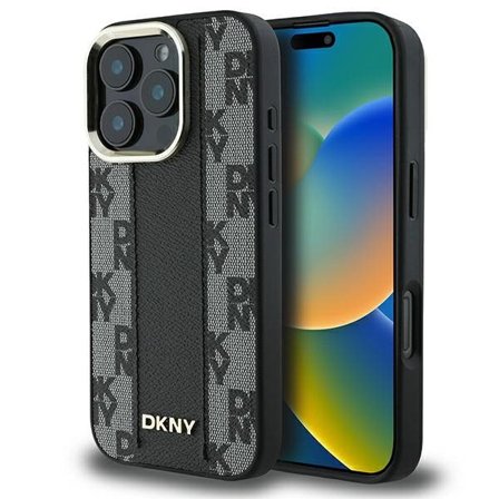 DKNY Checkered Pattern Magsafe iPhone 16 Pro Case - Musta