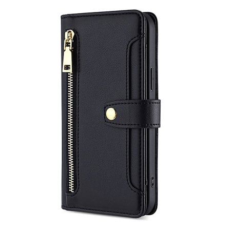 Etui til iPhone 16e sort enkelt læder etui kortholder multifunktion crossbody
