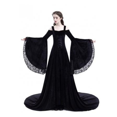 Renässansklänningar För Kvinnor Punk Dress Halloween Kostym Black L