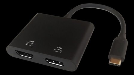 Deltaco USB-C MST HUB, 2x 4K/60Hz, HDMI x 2, black, 0,1m