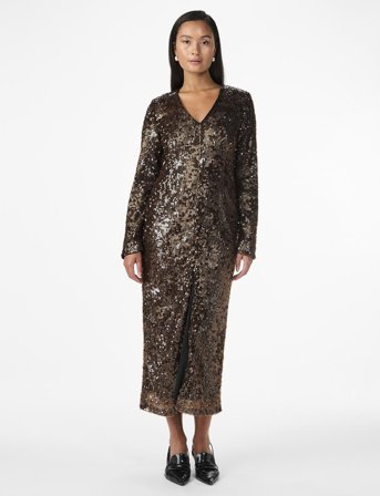 YAS Yaspio Ls Sequin Long Dress - Show - Brown - XS