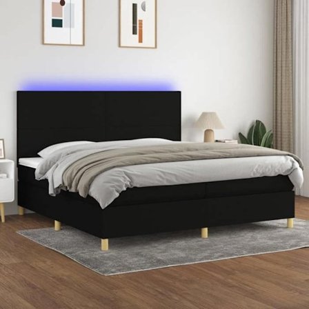 Maison Exclusive - Sengebund med lameller og madras samt LED Sort 200x200 cm Stof