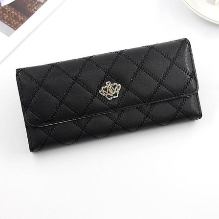 Dam plånbok elegant clutch krona plånbok lång plånbok läder plånbok, svart