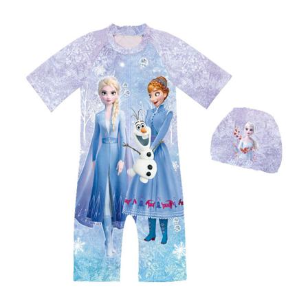 Siamesiska Badkläder För Tjejer Tecknad Frozen 2 Med Kepsar Strandbaddräkt