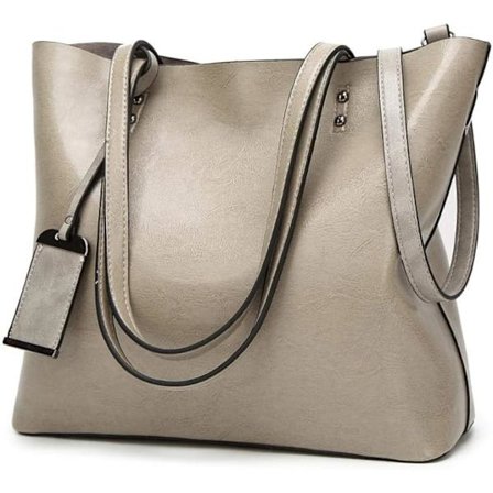 Kvindernes bløde PU læderhåndtasker stor kapacitet retro vintage top-håndtag casual tote skuldertasker, tote taske håndtasker til kvinder (grå)