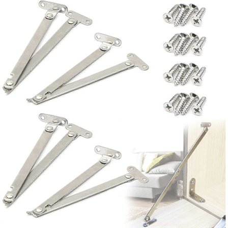 4 stk. møbelhængsler i rustfrit stål, klaphængsel, klapbeslag, klapstøtte, kompatibel med skabsdør, sølv