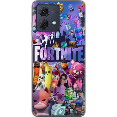 Yhteensopiva Puhelinkuori Motorola Moto G84 Täynnä suosittuja skinejä, aseita, llama, Victory Royale -symboleja ja värikkäitä yksityiskohtia pel