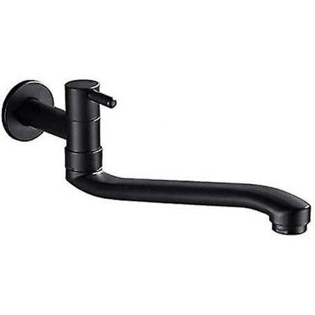 Vaskemaskin-kran i svart, kaldtvannskran, veggmontert for vaskemaskin, mopp, basseng, hagekraner (36 cm)