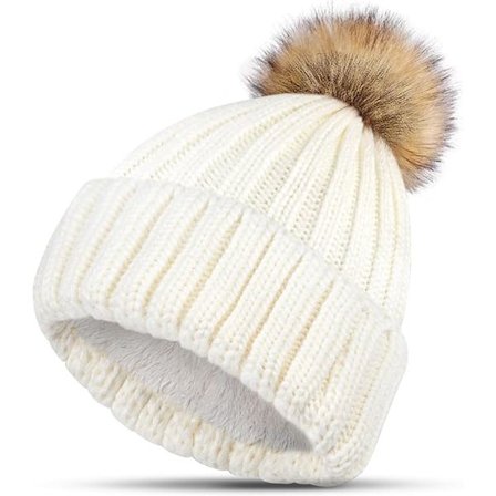 Huer til Kvinder, Vinterhuer til Kvinder, Termiske Varme Vinterhuer til Kvinder Udendørs Sport med Aftagelig Pom Pom