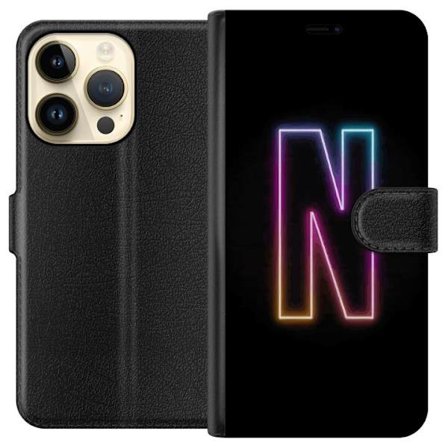 Kompatibelt Lommeboketui til Apple Apple iPhone 15 Pro Minimalistisk neonbokstav N i fargeskiftende lys mot svart bakgrunn