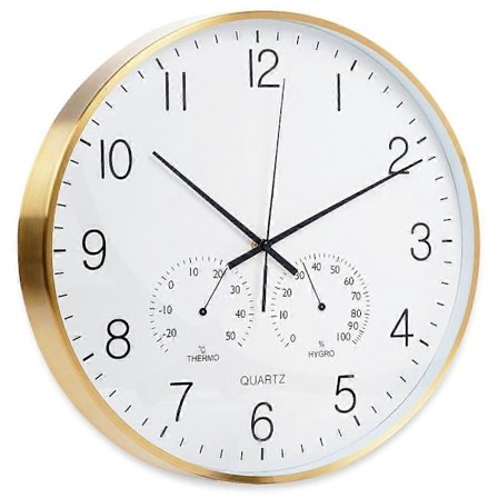 Væg ur med termometer og hygrometer hvid guld 38 cm