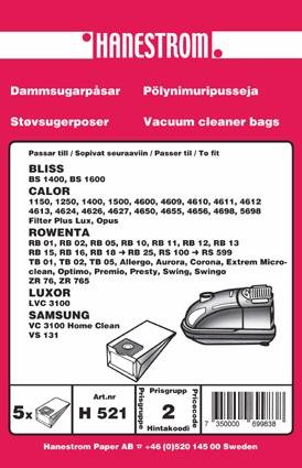 HANESTRÖM Dammsugarpåsar ROWENTA ZR 76