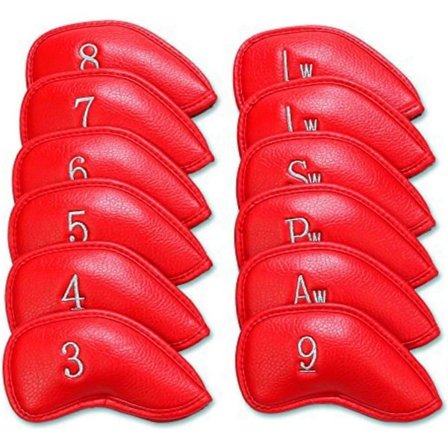 Golf Jern Headcovers Læder Headcovers 12 stk., Golf Jern Headcovers Klubbeskyttelse Passer til Alle Mærker Carmine