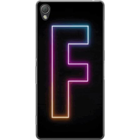 Kompatibelt Mobildeksel til Sony Sony Xperia Z3 Neonbokstav F i rosa, blå og gule lyskanter mot en mørk bakgrunn, grafisk bokstavillustrasjon med en