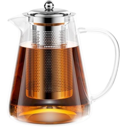 Glas Tekande, 1300ml, Tekande med Si, Borosilikatglas, Teservice, Glas Tekande, Infuser til Løse Blade Te