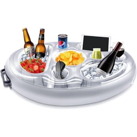 Uppblåsbar Dryckeshållare, 8 Hål Flytande Poolbar, Dryckeshållare Fruktsallad Buffé Pooltillbehör Vuxna för Pool Strandfest Kul (Grå)