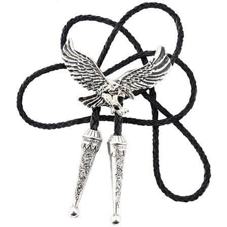 Cowboy Western Tie Bolo Tie för män Vintage Shield med handgjort svart läder