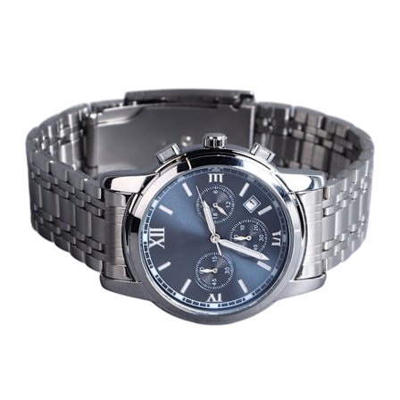 Vandtæt Luksus Herre Quartz Rustfrit Stål Business Kalender Ur Sølv Urkasse Blå Urskive Stållænke