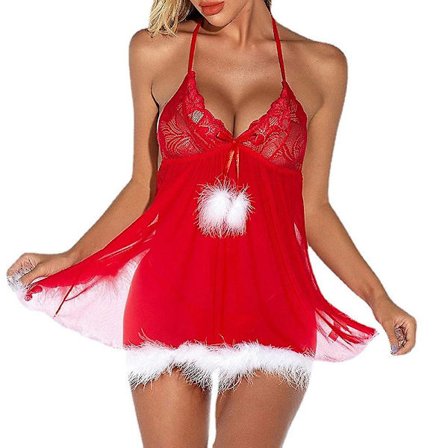 Joulu Naisten Seksi V-kaula-aukkoinen Alusasu Halter-mekko Babydoll Yöasu Yöpaita